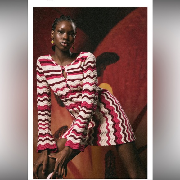 Pink and White Zigzag Mini Dress - Picture 3 of 9